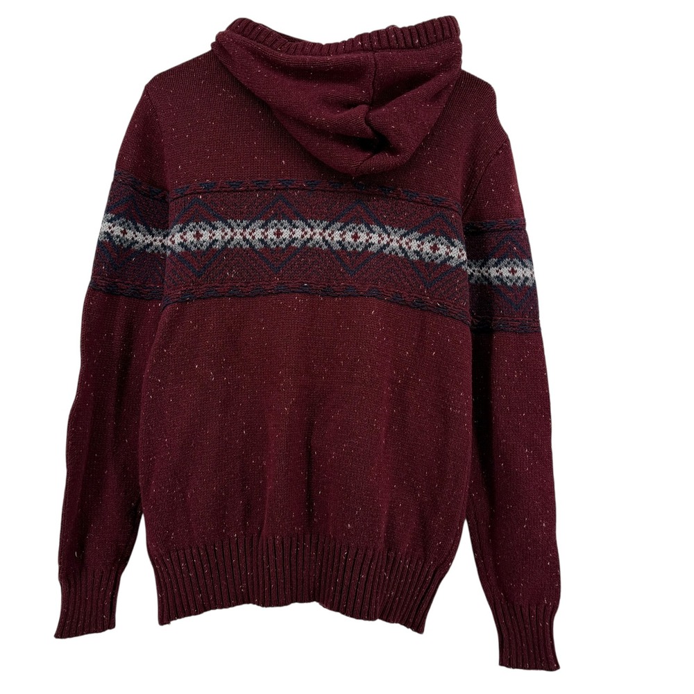 Vintage American Eagle Men's Red Speckled Fair Isle Knit Hoodie Sweater Size S - Picture 4 of 7